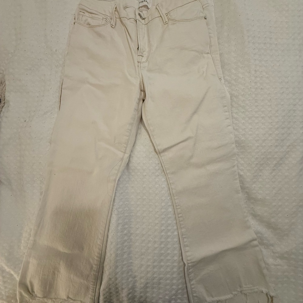 Cream Straight-Leg Jeans